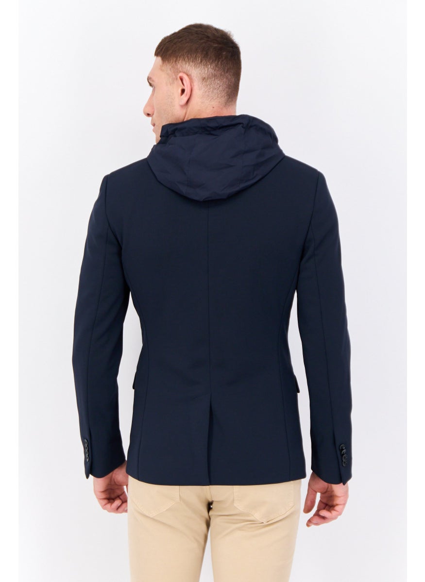 Jules Men Solid Hooded Jacket, Navy Blue  - Image 3
