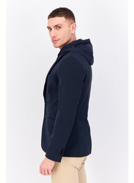 Jules Men Solid Hooded Jacket, Navy Blue  - Image 4