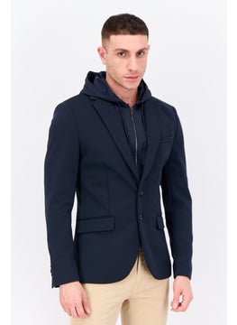 Jules Men Solid Hooded Jacket, Navy Blue  - Image 1