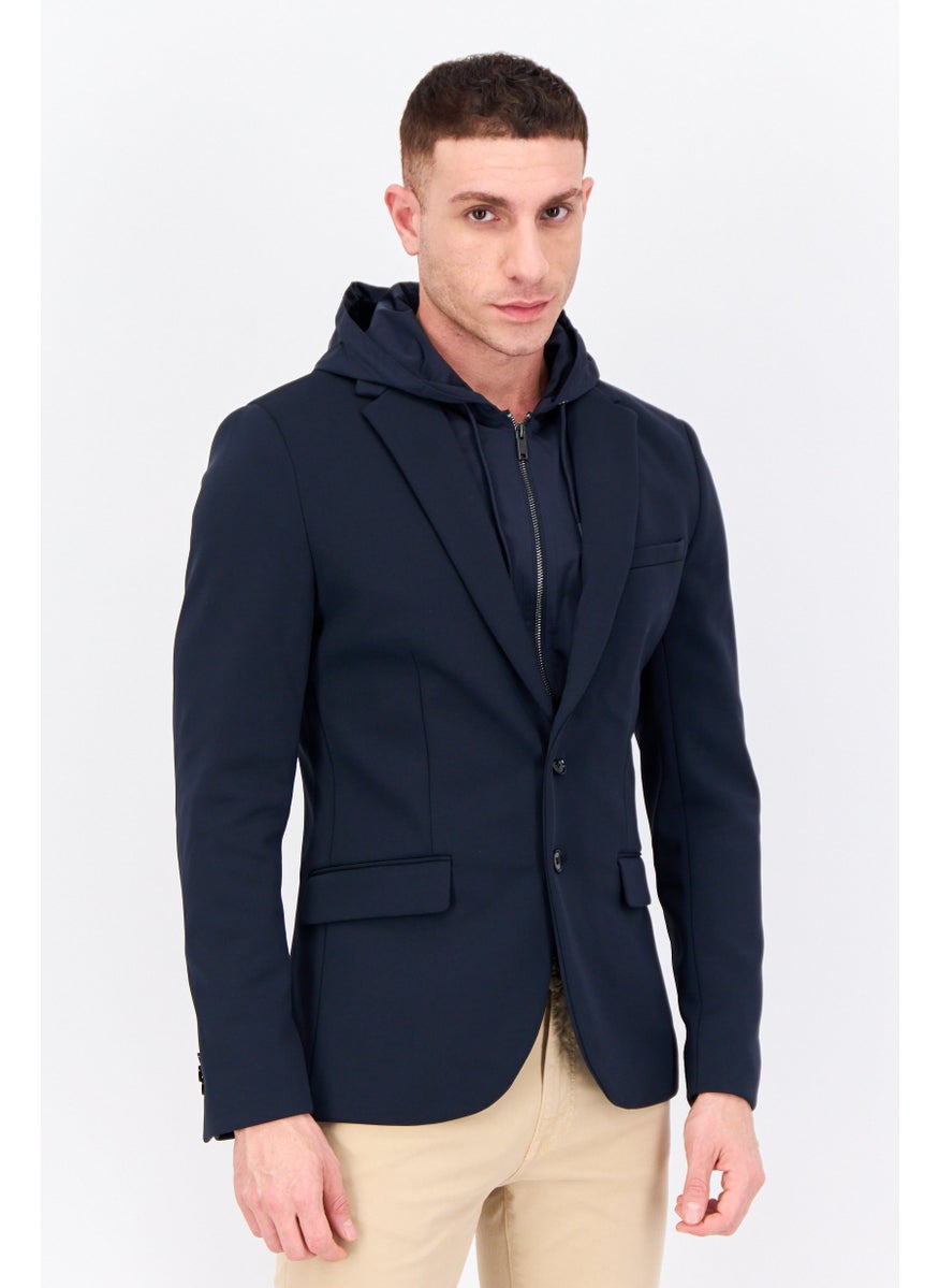 Jules Men Solid Hooded Jacket, Navy Blue  - Image 1