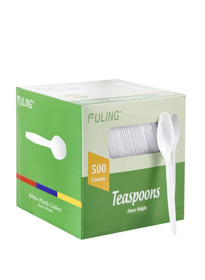 FULING 500 Count Heavy Duty White Plastic Tea Spoons Disposable Cutlery Party Utensils Heavyweight - Image 1
