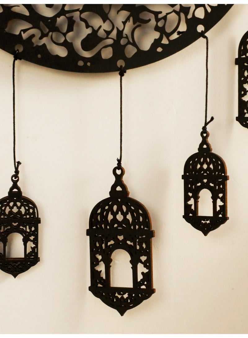 1pc Natural Wood Crescent Moon Lantern Wall Hanging Islamic Home Decoration Ramadan Kareem Eid Mubarak Decor Arabic Style Wooden Moon & Lantern Ornament Arabesque Wall Art Ramadan Home Styling Living Room Bedroom Entryway Festival Gift - Image 3