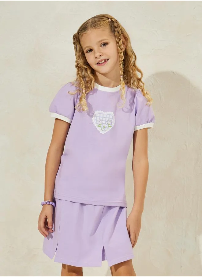 ستايلي Heart Printed Cotton T-Shirt & 2 in 1 Skirt Short Set