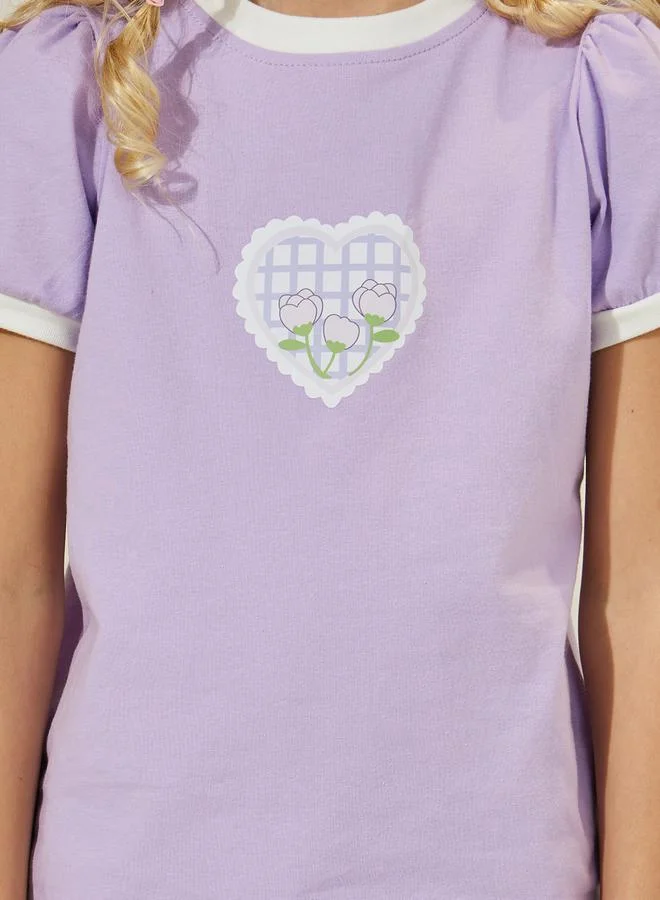 ستايلي Heart Printed Cotton T-Shirt & 2 in 1 Skirt Short Set