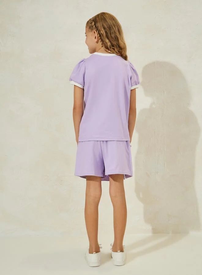 ستايلي Heart Printed Cotton T-Shirt & 2 in 1 Skirt Short Set