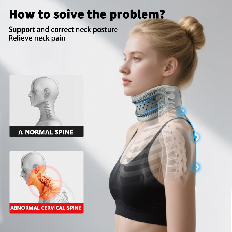 Bkrtondsy Neck Brace,Support Cervical Collar,Relieve Cervical Pain&Pressure,Soft Skin-Friendly Fabric,Memory Foam Wrapped in Silicone Breathable Hard Frame,One Size for Men&Women(Space Gray) - Image 3