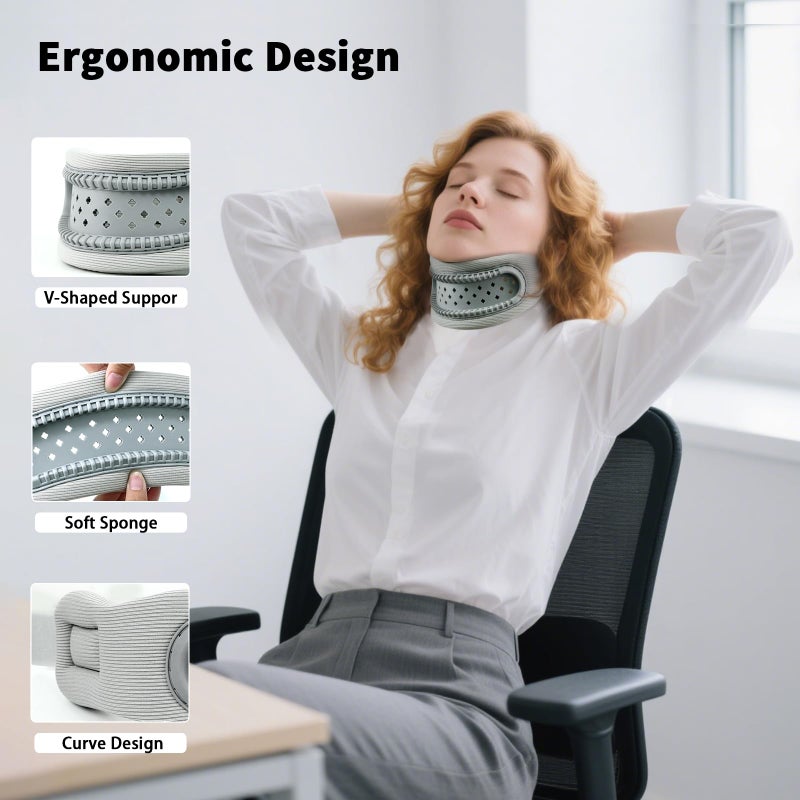 Bkrtondsy Neck Brace,Support Cervical Collar,Relieve Cervical Pain&Pressure,Soft Skin-Friendly Fabric,Memory Foam Wrapped in Silicone Breathable Hard Frame,One Size for Men&Women(Space Gray) - Image 5