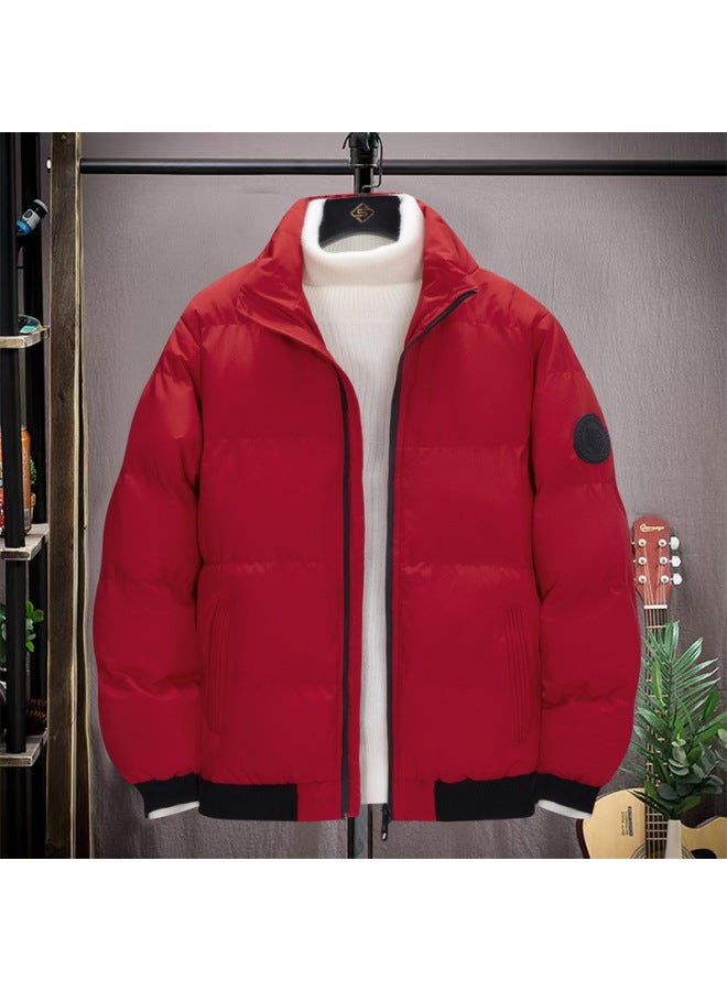 Tiger Head Cotton Coat Autumn And Winter Men's Thickened Large Size Cotton Jacket Youth Stand Collar Warm Solid Color Cotton-padded Jacket Trendy