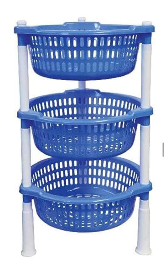 SKYLII Multipurpose Basket Stand Rack 3 Layer Multipurpose for office kitchen Basket Stand Rack Fruits Vegetables Stationary Plastic Round moon Kitchen Stand 3 Tier Rack Foldable - Image 1