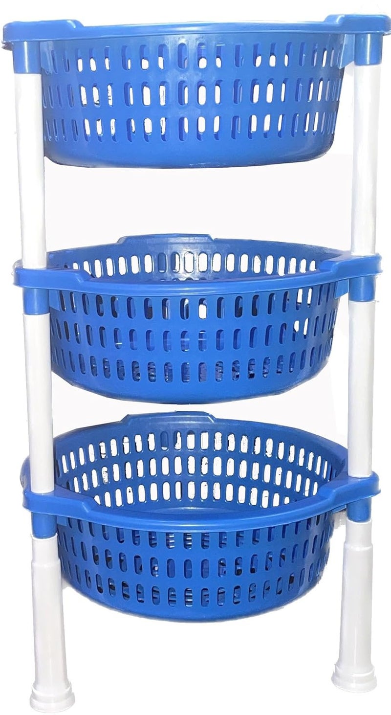 SKYLII Multipurpose Basket Stand Rack 3 Layer Multipurpose for office kitchen Basket Stand Rack Fruits Vegetables Stationary Plastic Round moon Kitchen Stand 3 Tier Rack Foldable - Image 4