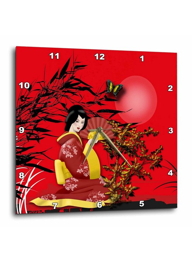 3DROSE Japanese Geisha Girl In Red With And Gold Accents Wall Clock 15 X 15 - Image 1
