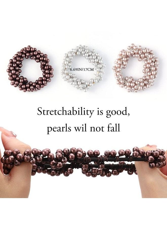 Brinie - Pearl Hair Ties Gray Elastic Hair Scrunchies Stretchy Hair Bands Bead Hair Ropes Hair Accessories For Women And Girls (Pack Of 3) - Image 1