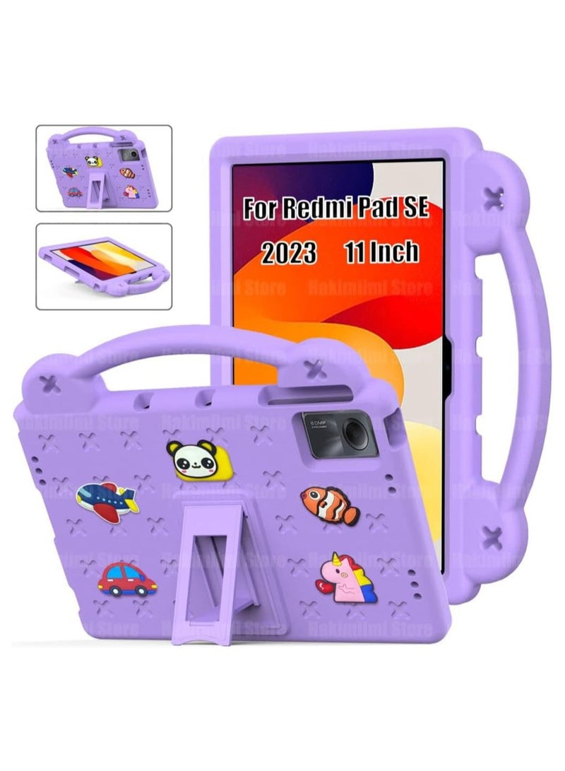 Kids Safe EVA Bear Case Compatible with Xiaomi Redmi Pad SE 11 Inch 2023 Handheld Shockproof Tablet Cover For Redmi Pad SE 11 (Purple) - Image 1