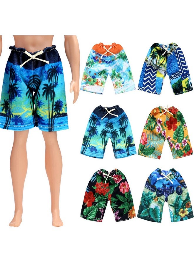 Bencailor 6 Pcs 12 Inch Doll Clothes Boy Doll Beach Shorts Tropical Print Swimsuit Doll Accessories For 12 Inch Boy Dolls  - Image 1
