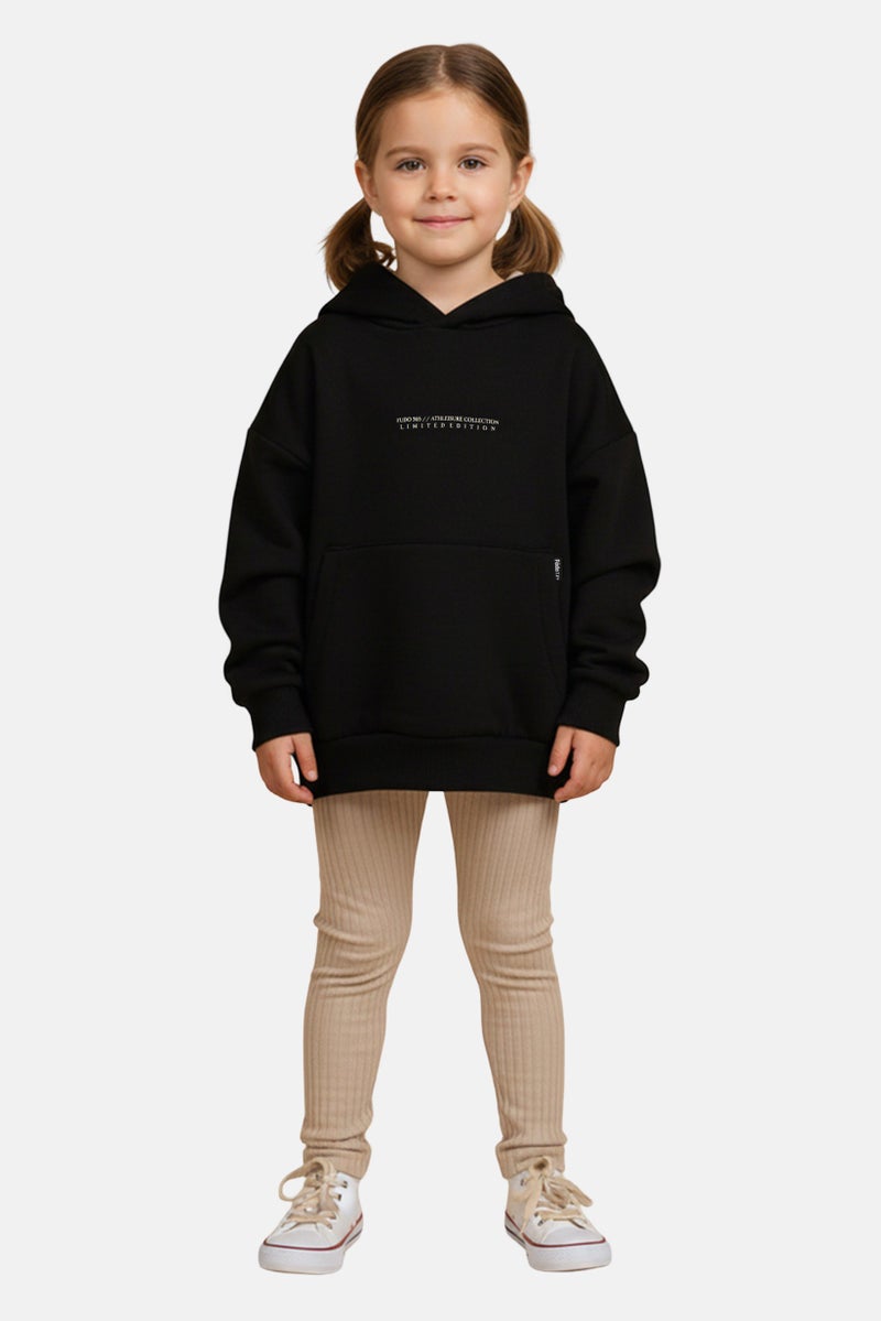 Fudo Toddlers Girl 3 Pieces Hooded Long Sleeve Sweatshirt And Leggings With Socks, Multicolor - Image 1