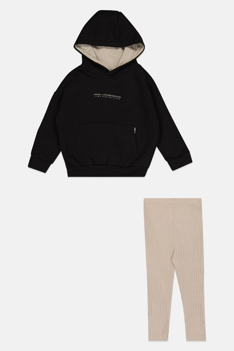 Fudo Toddlers Girl 3 Pieces Hooded Long Sleeve Sweatshirt And Leggings With Socks, Multicolor - Image 2