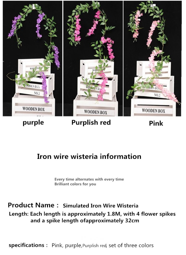 Generic - 3 pieces of Mixed color wisteria flower artificial flowers wisteria roses decorative crafts home, wedding, party, garden - Image 1