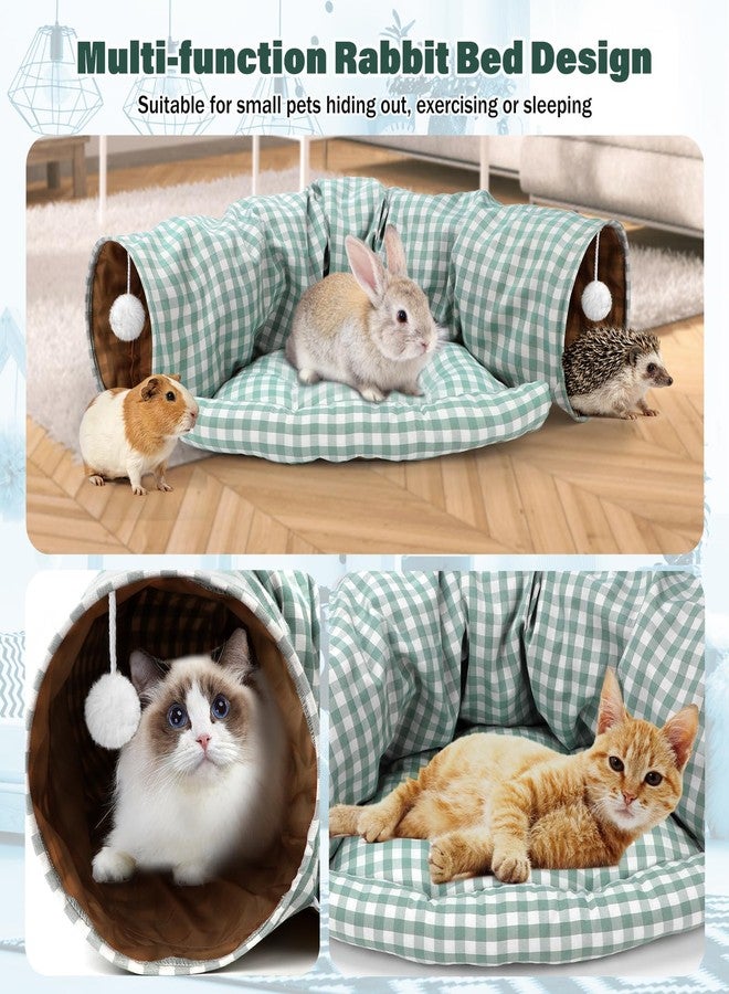 BWOGUE Bunny Tunnel Bed, 2-in-1 Collapsible Tunnel Tubes Toys with Removable Mat Hideout for Cats Kittens Rabbits Guinea Pigs Kitty (GreenPlaid) - Image 4