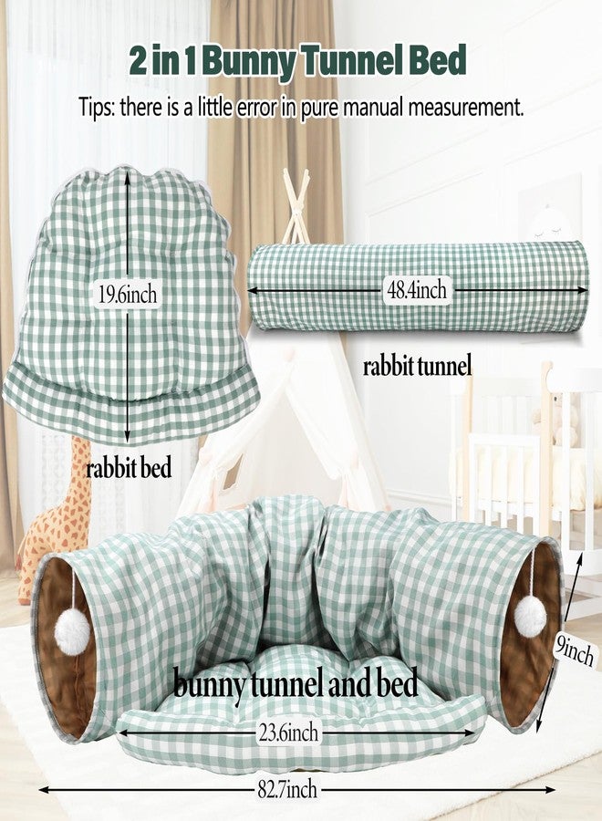 BWOGUE Bunny Tunnel Bed, 2-in-1 Collapsible Tunnel Tubes Toys with Removable Mat Hideout for Cats Kittens Rabbits Guinea Pigs Kitty (GreenPlaid) - Image 2