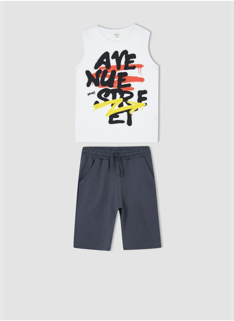 DeFacto Regular Fit Sleeveless Slogan Print Lounge Set