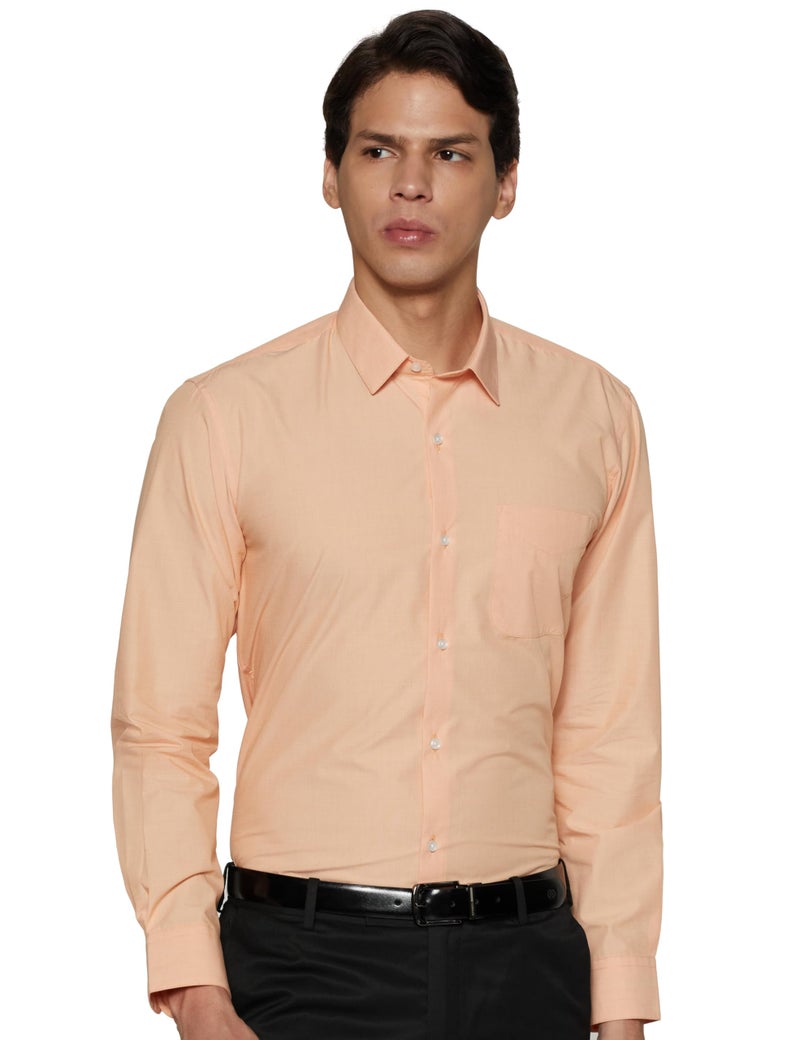Peter England Men's Everday Regular Fit Solid Shirt | Cotton Rich | 5-Pin Pocketing Peach - Image 1