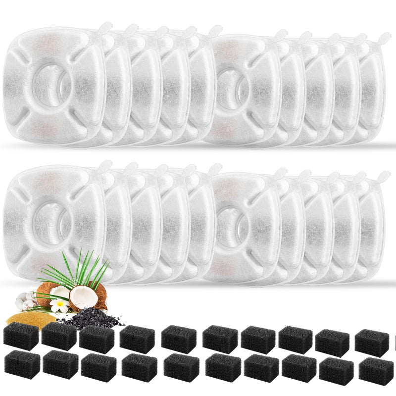 Porens 40 Pcs Cat Fountain Replacement Filters 20 Pack Cat Water Fountain Replacement Filters with 20 Pack PreFilter Sponges Pet Fountain Filter Fit for 95oz28L Automatic Pet Fountain Cat Water Fountain - Image 3