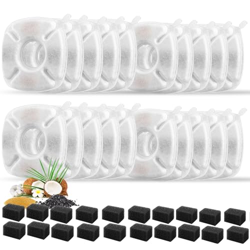 Porens 40 Pcs Cat Fountain Replacement Filters 20 Pack Cat Water Fountain Replacement Filters with 20 Pack PreFilter Sponges Pet Fountain Filter Fit for 95oz28L Automatic Pet Fountain Cat Water Fountain - Image 2