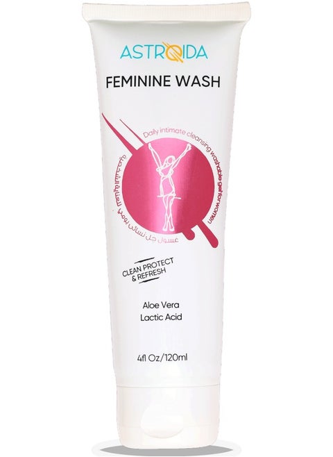 Astroida Feminine Wash Gel with Lactic acid, Aloe Vera - Reduce Itching & Irritation- 120ml 4fl Oz