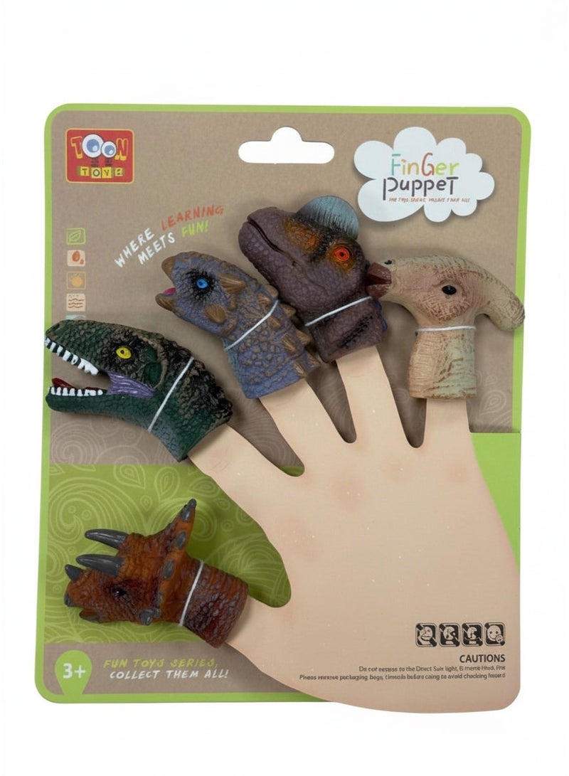 Toon Toyz 5-Piece Realistic Dinosaur Finger Puppets Set - Soft Rubber Jurassic Toys for Kids - Image 1