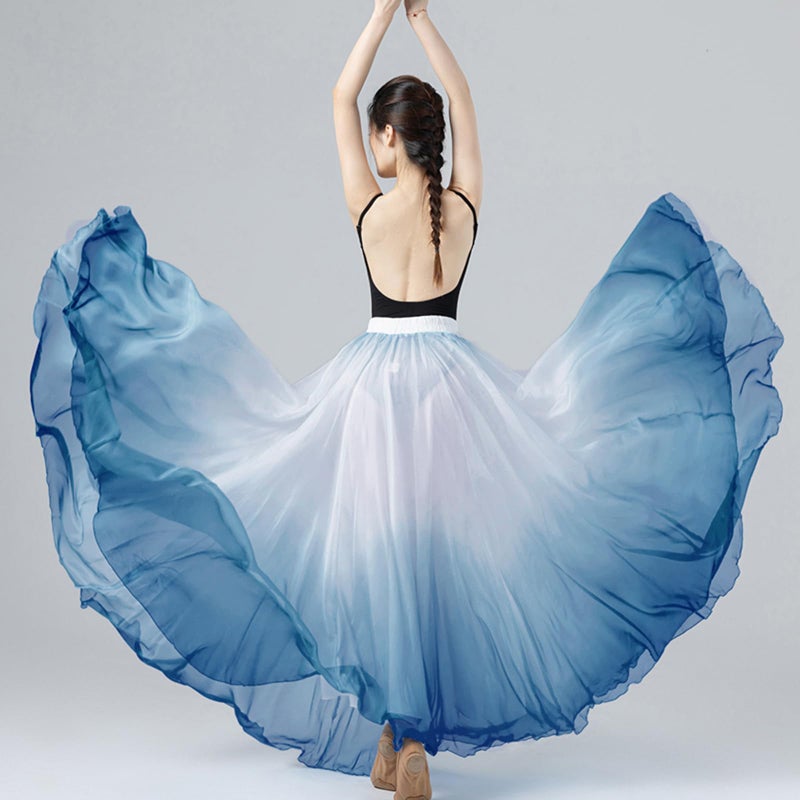 ORIDOOR 720 35" Long Women's Fairy Lyrical Dance Skirt Gradient Color Chiffon Swing Skirt Ballet Modren Dance Costume (A Gradient Cyan) â€¦ - Image 3
