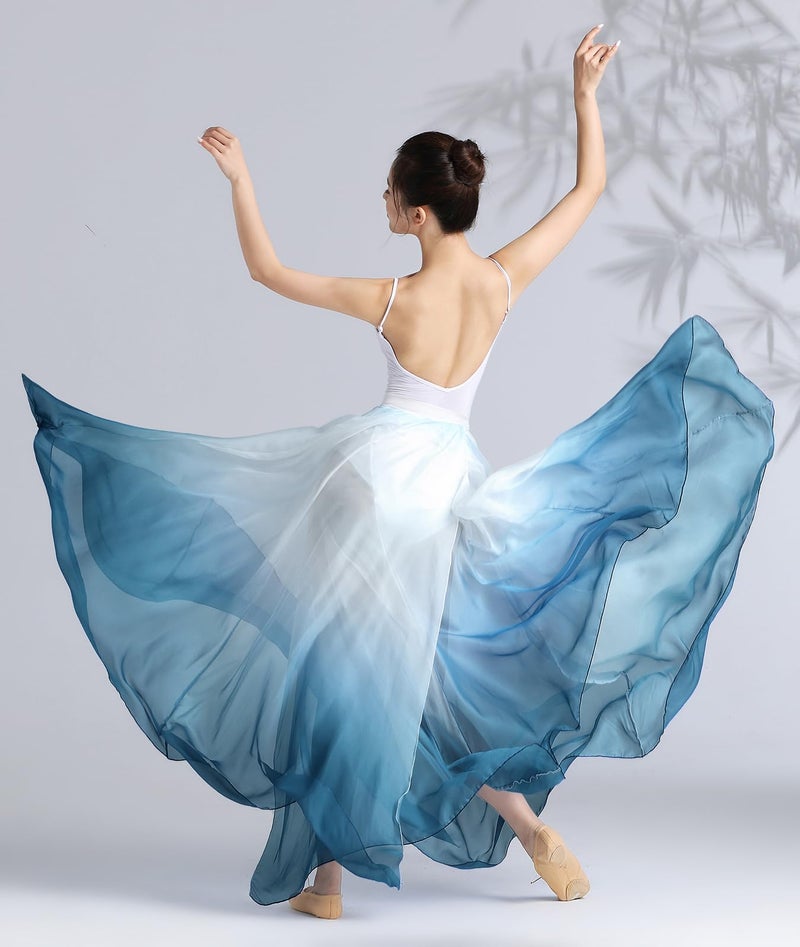 ORIDOOR 720 35" Long Women's Fairy Lyrical Dance Skirt Gradient Color Chiffon Swing Skirt Ballet Modren Dance Costume (A Gradient Cyan) â€¦ - Image 2