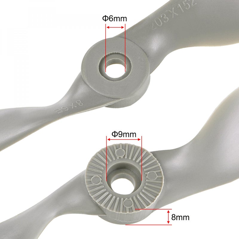 uxcell uxcell RC Propellers CW 8x6 Inch 2-Vane for Airplane Nylon Gray 2Pcs with Adapter Rings  - Image 3