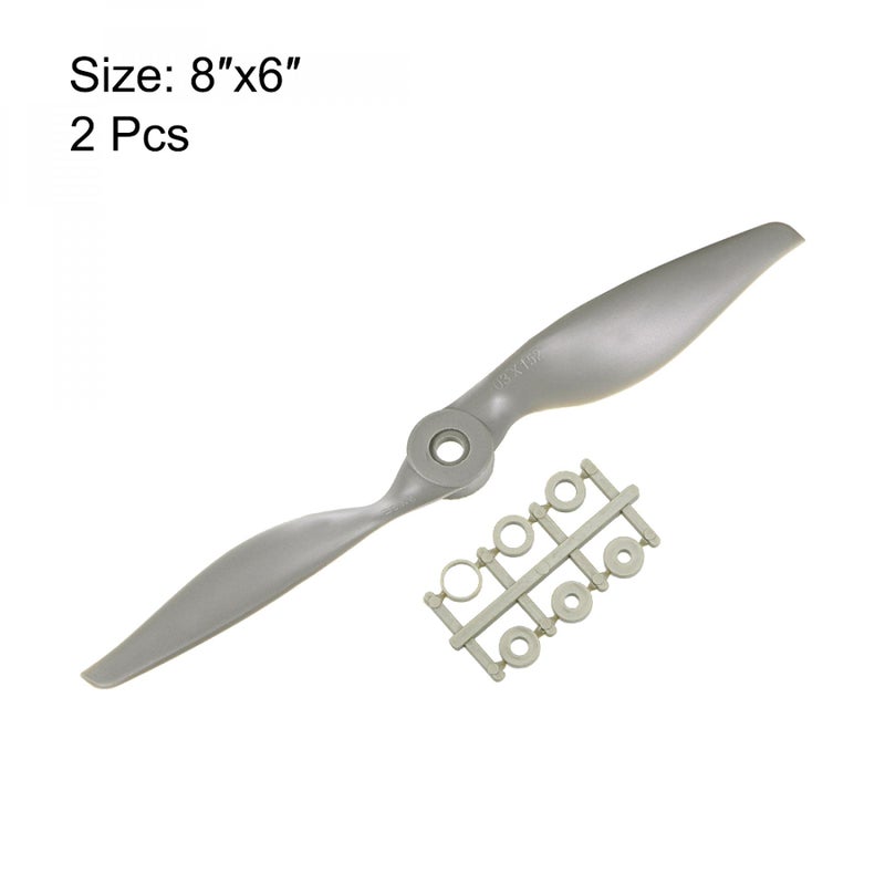 uxcell uxcell RC Propellers CW 8x6 Inch 2-Vane for Airplane Nylon Gray 2Pcs with Adapter Rings  - Image 2