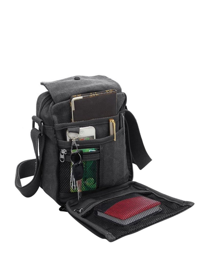SYOSI SYOSI Mens Canvas Shoulder Bag, Retro Messenger Bag, Canvas Cross Body Bag, Lightweight Travel Crossbody Bag Multi Pockets Mini Handbag for Fishing Camping Hiking Working Traveling Daily Use  - Image 3