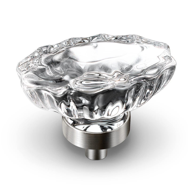 VEHCIL 8 Pack Crystal Dresser Knobs, Single Hole Brushed Nickel Cabinet Knobs Crystal Knobs for Drawers Hardware for Kitchen Cupboard Bathroom, Oval Flower Design - Image 1