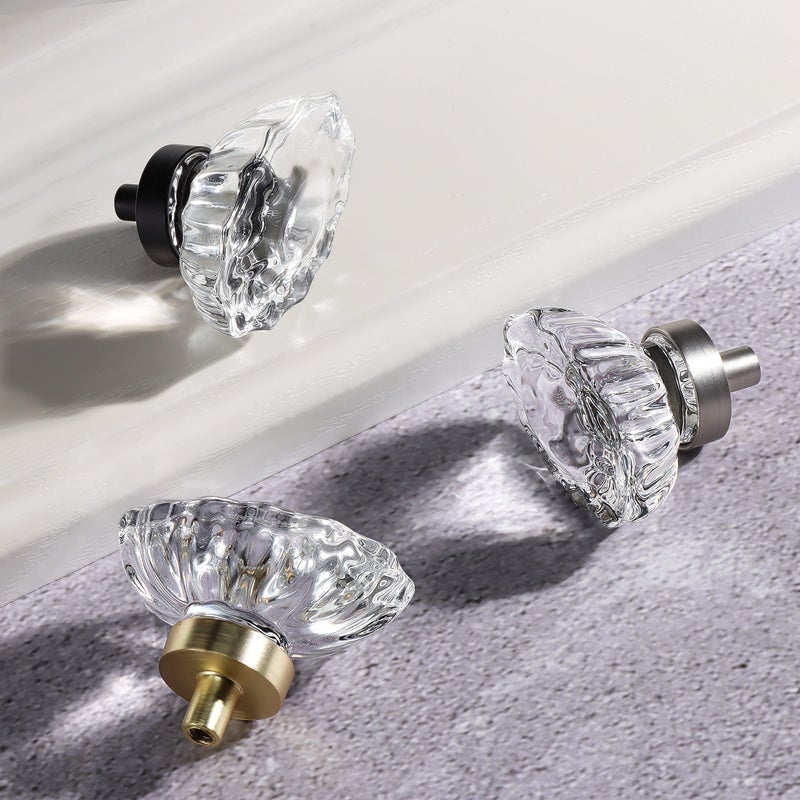 VEHCIL 8 Pack Crystal Dresser Knobs, Single Hole Brushed Nickel Cabinet Knobs Crystal Knobs for Drawers Hardware for Kitchen Cupboard Bathroom, Oval Flower Design - Image 2
