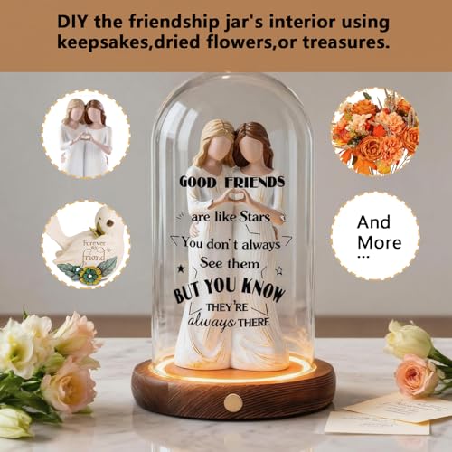 Qunrwe Friendship Gifts for Women-"Good Friends are Like Stars" Personalized BFF Bestie Best Friends Birthday Gifts for Women Friend,Long Distance Friendship Gift,Friend Lamp Jar Light Night Home Decor - Image 4