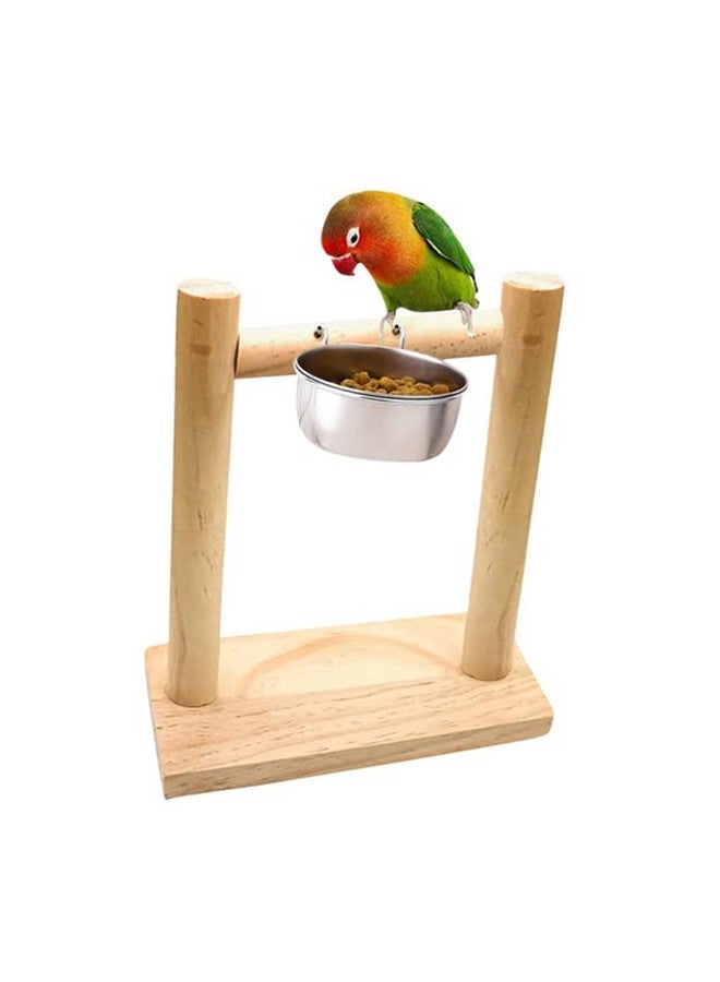 سايج سكوير حامل خشبي للطيور مع وعاء من الفولاذ المقاوم للصدأ، ملحقات القفص، تدريب مثالي، أوعية طعام وماء للببغاوات والمكاو والرمادي الأفريقي والبادجي والببغاوات الكوكتيل - Image 1