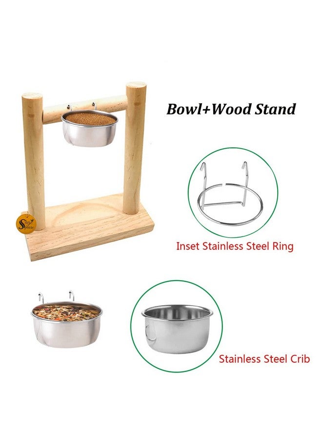 سايج سكوير حامل خشبي للطيور مع وعاء من الفولاذ المقاوم للصدأ، ملحقات القفص، تدريب مثالي، أوعية طعام وماء للببغاوات والمكاو والرمادي الأفريقي والبادجي والببغاوات الكوكتيل - Image 3