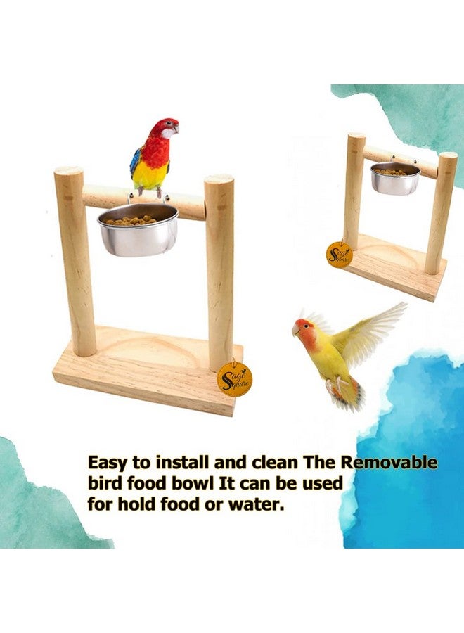 سايج سكوير حامل خشبي للطيور مع وعاء من الفولاذ المقاوم للصدأ، ملحقات القفص، تدريب مثالي، أوعية طعام وماء للببغاوات والمكاو والرمادي الأفريقي والبادجي والببغاوات الكوكتيل - Image 2