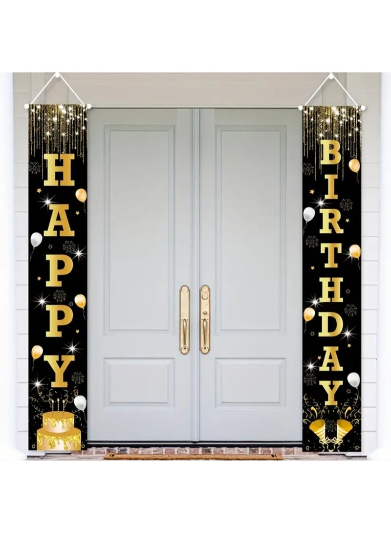 LDQ 2D Door Banner, 1 Pair Black Golden Birthday Decoration For Women, Men, Happy Birthday Porch Sign Party Supplies, Birthday Decoration Indoor Outdoor - Image 2