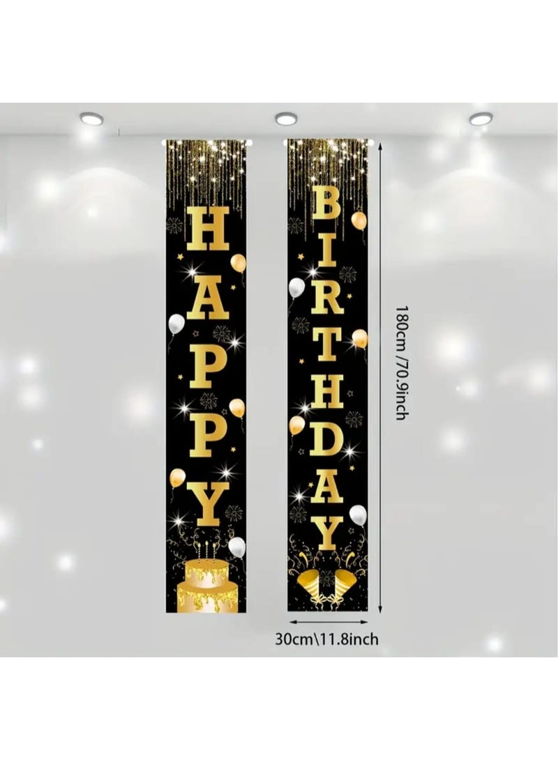 LDQ 2D Door Banner, 1 Pair Black Golden Birthday Decoration For Women, Men, Happy Birthday Porch Sign Party Supplies, Birthday Decoration Indoor Outdoor - Image 4