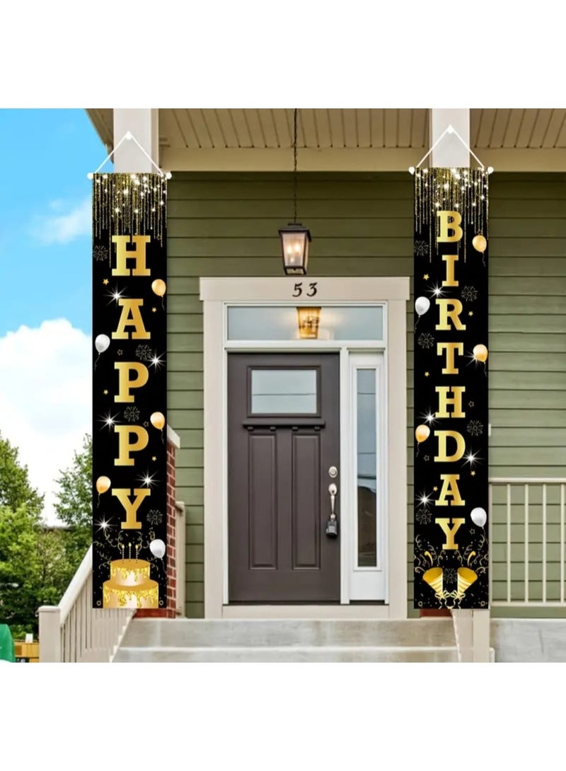 LDQ 2D Door Banner, 1 Pair Black Golden Birthday Decoration For Women, Men, Happy Birthday Porch Sign Party Supplies, Birthday Decoration Indoor Outdoor - Image 3