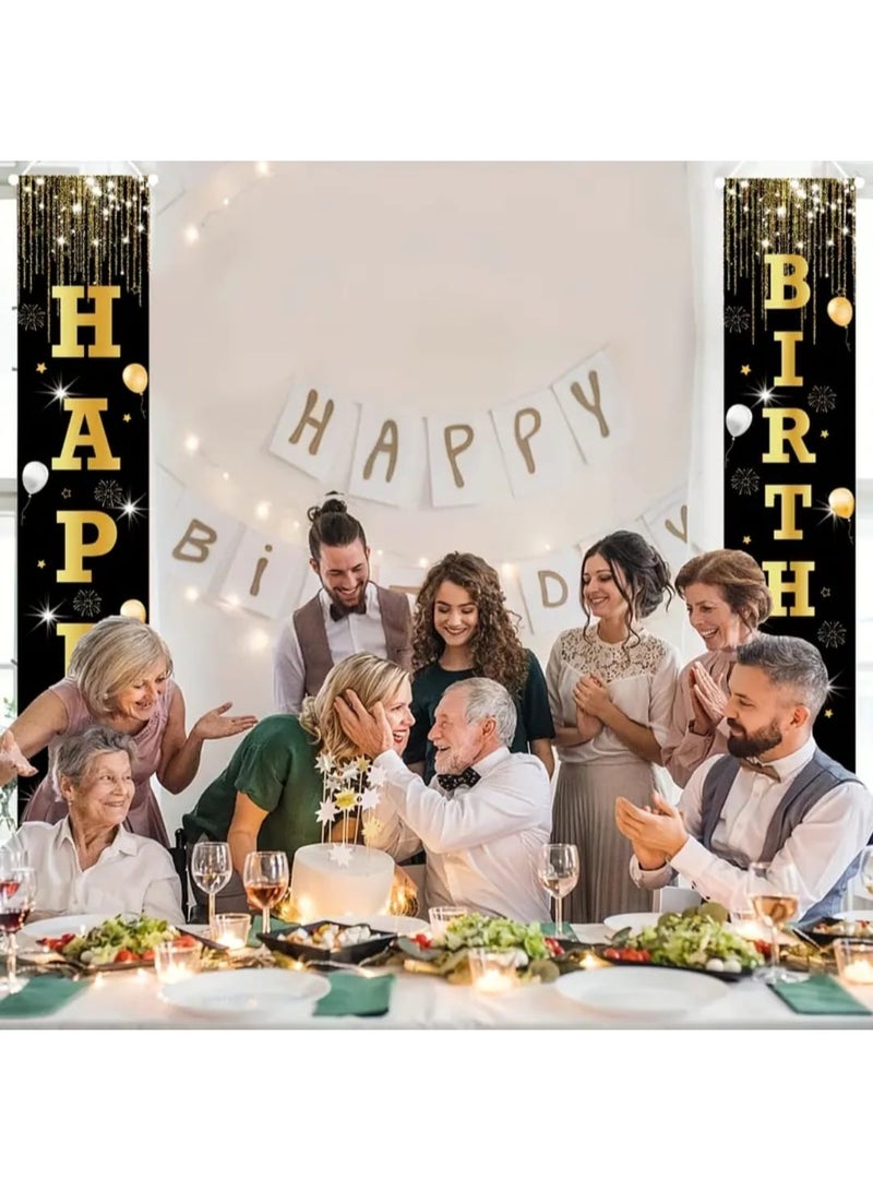 LDQ 2D Door Banner, 1 Pair Black Golden Birthday Decoration For Women, Men, Happy Birthday Porch Sign Party Supplies, Birthday Decoration Indoor Outdoor - Image 5