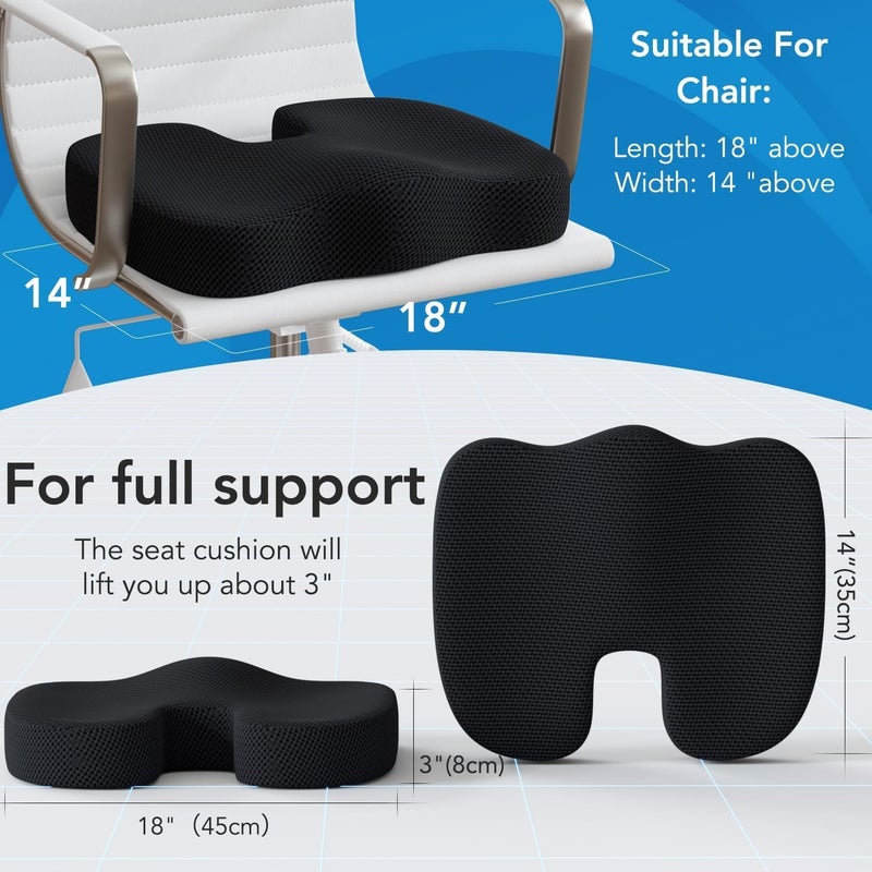 WEMART Memory Foam Cushion Seat, Cushion & Lumbar Support Pillow, 3D Washable Cover, Lower Back & Tailbone Pain Relief Desk Pad With Adjustable Strap, Sciatica, Apply To Wheelchair, Office Chair, Car(Black) - Image 5