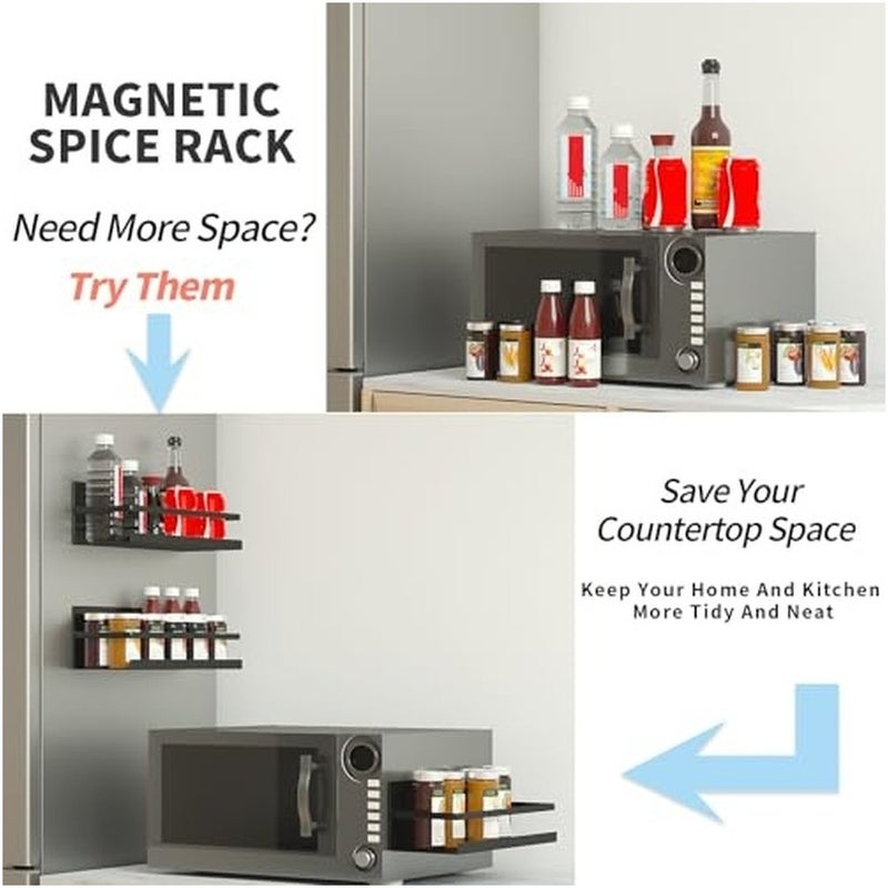 Levesica 2 Pack Magnetic Spice Rack for Refrigerator Heavy Duty Magnetic Shelf For Kitchen Black - Image 3