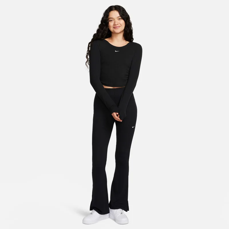 Nike Black Women's Sportswear Chill Scoop-Back Long-Sleeve Mini-Rib Top for Women | Best Price UAE