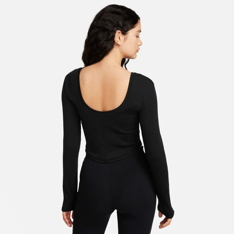 Nike Black Women's Sportswear Chill Scoop-Back Long-Sleeve Mini-Rib Top for Women | Best Price UAE
