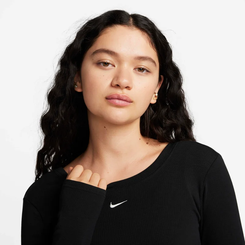 Nike Black Women's Sportswear Chill Scoop-Back Long-Sleeve Mini-Rib Top for Women | Best Price UAE