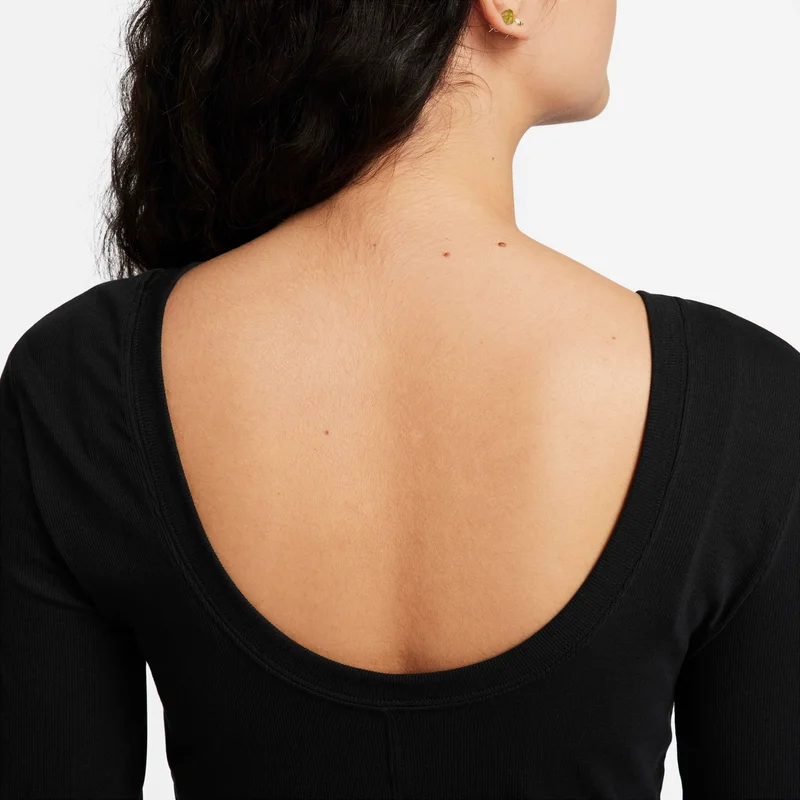 Nike Black Women's Sportswear Chill Scoop-Back Long-Sleeve Mini-Rib Top for Women | Best Price UAE